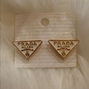 White and Gold Triangle Earrings